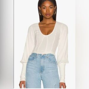 Free People Petra White Cream Long Sleeve Cotton Corset Top Women’s XL